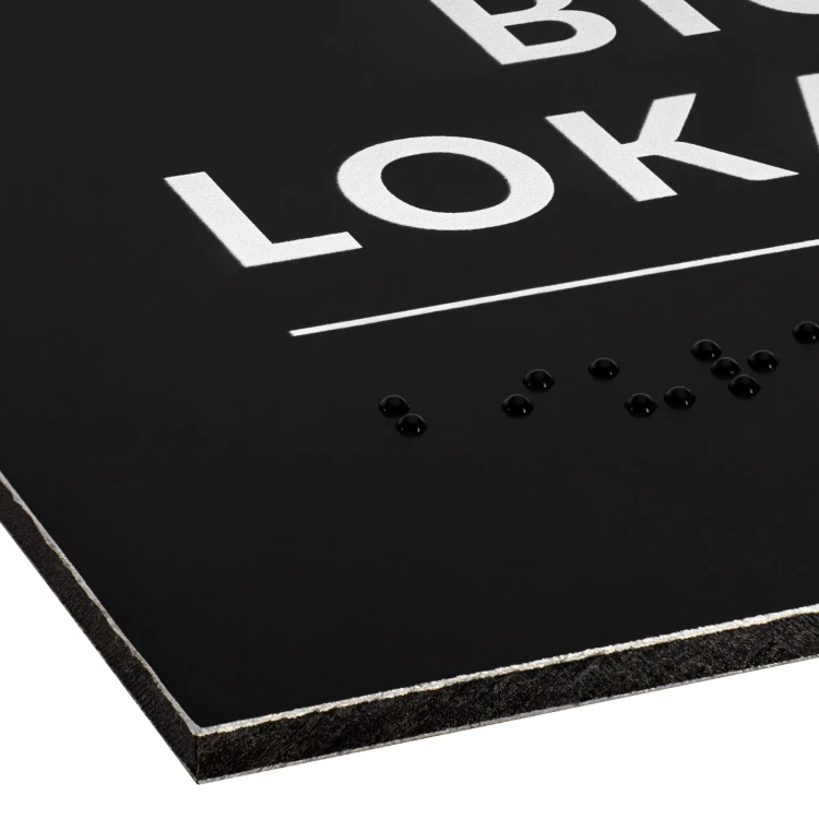 Tabliczka z pismem Braille'a - dowolna treść - czarny dibond - wym. 297x210 mm (format A4) - TAB671