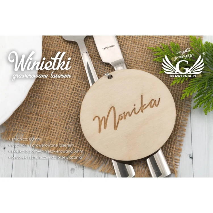 Winietki ślubne z naturalnego drewna grawerowane laserem - WIN004