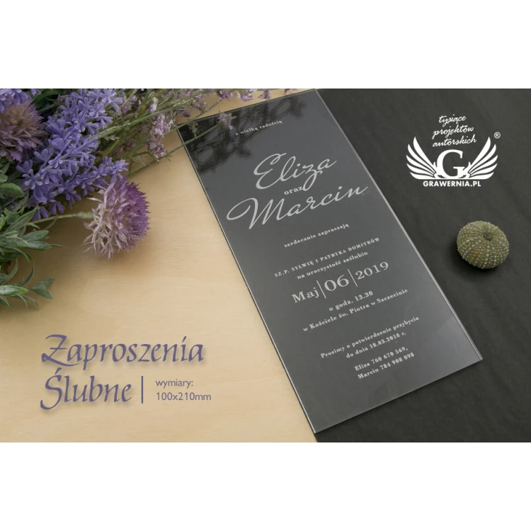 Zaproszenia ślubne z akrylu - grawer laserem - ZAP054