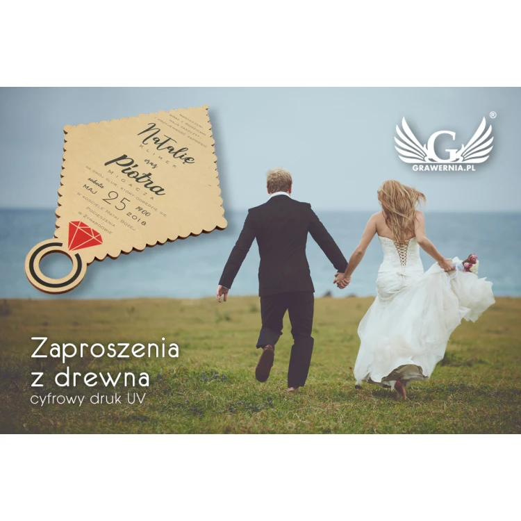 Zaproszenia ślubne z drewna - cyfrowy druk UV - ZAP010