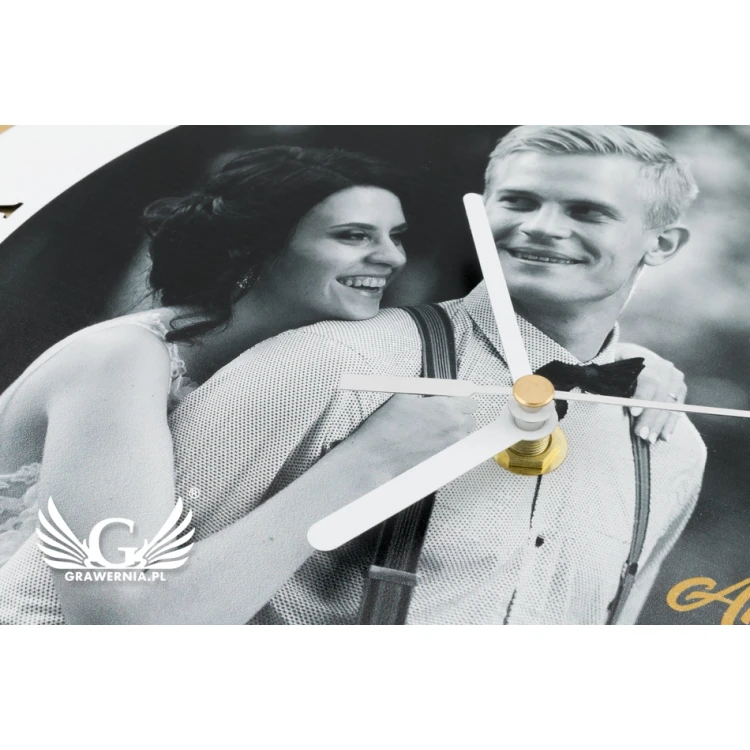 Zegar akrylowy Exclusive Gold z Twoją fotografią - prezent na rocznicę ślubu - ZEG004