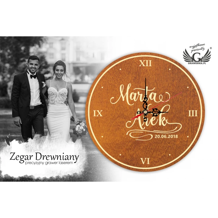 Zegar drewniany - prezent z okazji ślubu - ZEG006